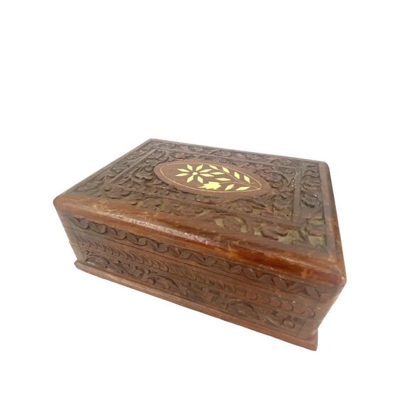 Handcrafted Wooden Jewelry Box With Intricate Inlay & Velvet Lining - Picture 3 of 10